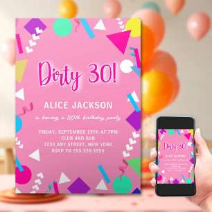 Invitación Cumpleaños 30 sucio rosa y retro