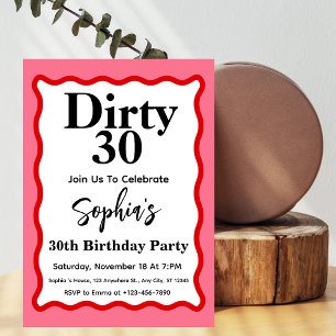 Invitación Cumpleaños 30 sucio rosa y rojo curva garabato 30
