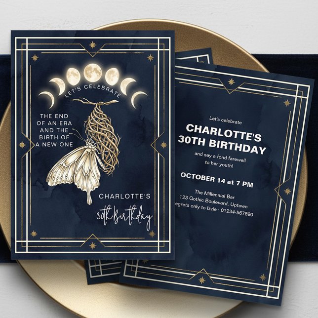 Invitación Cumpleaños 30 Tarot de la Fase Lunar Mística (Celestial transformation end of an era birthday invitation by Darling & May (printed or digital))