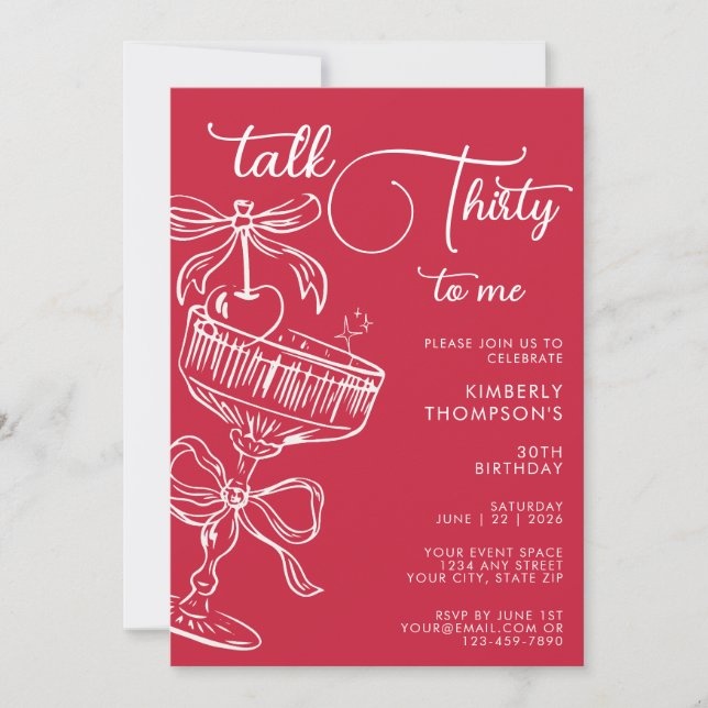 Invitación Cumpleaños 30 Tendencia Rojo Hablemos Treinta (Anverso)
