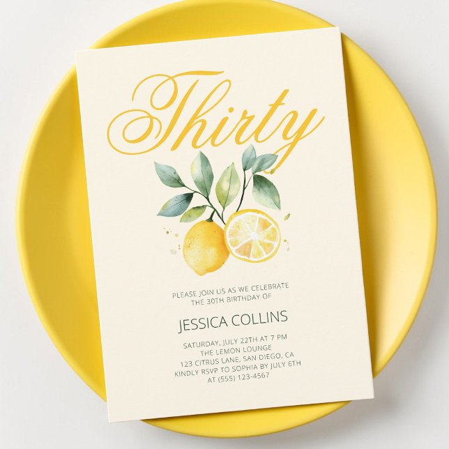 Invitación Cumpleaños 30 Thirty Yellow Lemon Citrus (Thirty Yellow Lemon Citrus 30th Birthday Party Invitation)