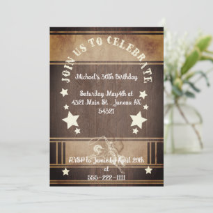 Invitación Cumpleaños 30 vaquero tema madera rústica