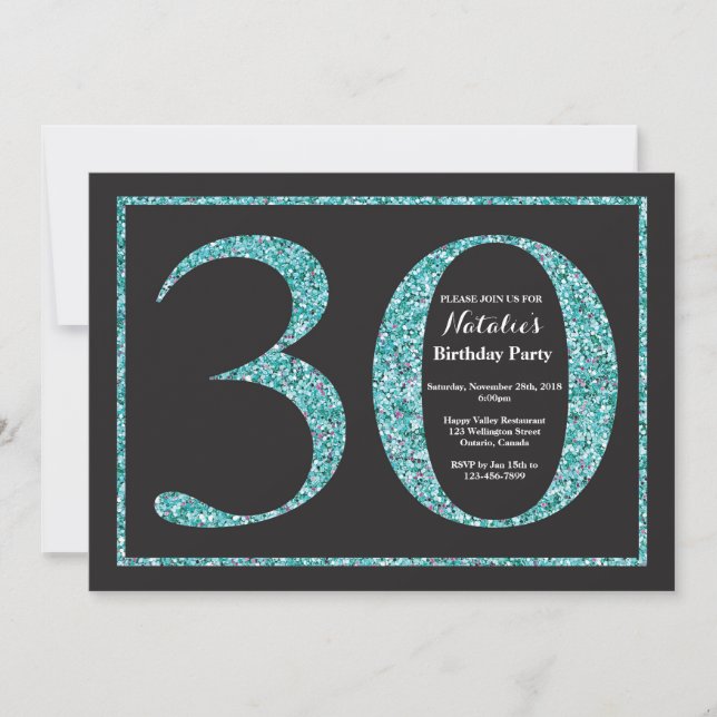 Invitación Cumpleaños 30 Verde Brillante Pizarra (Anverso)