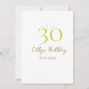 INVITACIÓN CUMPLEAÑOS 30 VERDE DORADO PASTEL RETRO A MANO