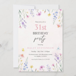 Invitación Cumpleaños 31 con Acuarela de Flor Silvestre Paste