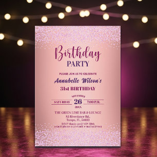 Invitación Cumpleaños 31 elegante rosa brillo metálico rosa