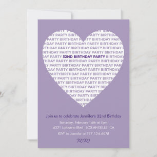 invitación cumpleaños 32 niña tipografía Morado