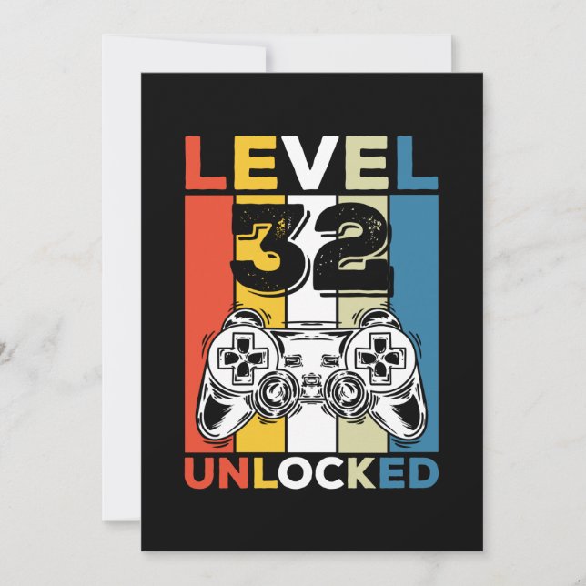 Invitación Cumpleaños 32 Nivel Desbloqueado 32 Juegos Retro (Anverso)