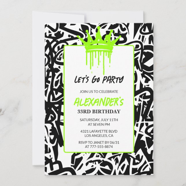 Invitación cumpleaños 33 hombres fiesta graffiti C (Anverso)