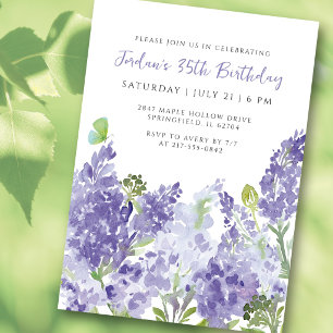 Invitación Cumpleaños 35 Aquarela Floral Lilas Elegante