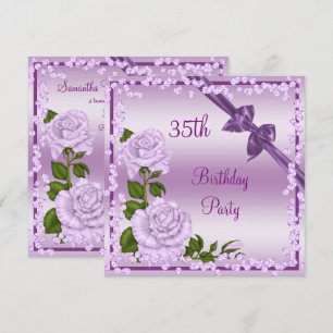 Invitación Cumpleaños 35 de Flor de Lila, Lazos y Diamantes