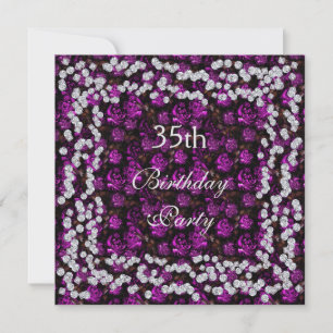 Invitación Cumpleaños 35 Elegante de Flores y Diamantes
