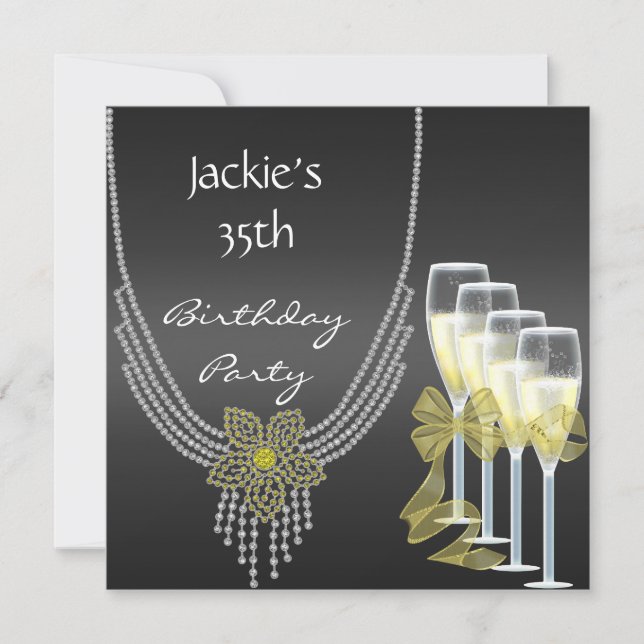 Invitación Cumpleaños 35 Elegantes Joyas Champán (Anverso)