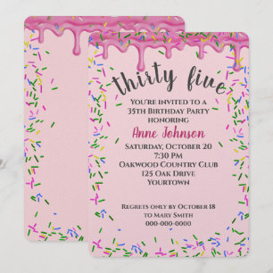 Invitación Cumpleaños 35 Rosa Tinta y Purpurina