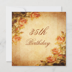Invitación Cumpleaños 35 Vintage Damask Shabby Chic Rosas Mel