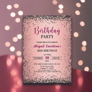 Invitación Cumpleaños 36 elegante negro brillo metálico rosa