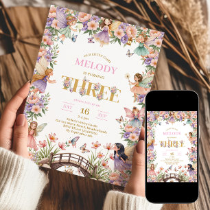 Invitación cumpleaños 3 años flor de hada