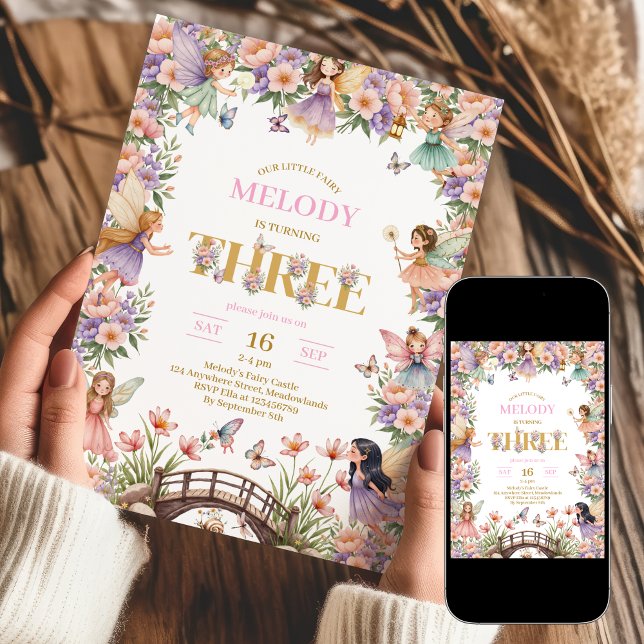 Invitación cumpleaños 3 años flor de hada (Subido por el creador)