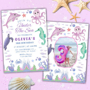 Invitación Cumpleaños 3 Bajo el Mar Animales del Océano Adora