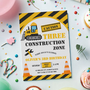 Invitación Cumpleaños 3 de Camión de Volteo de Construcción