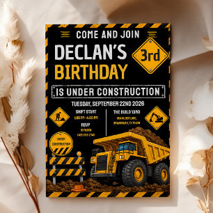 Invitación Cumpleaños 3 de Camión Volquete de Construcción