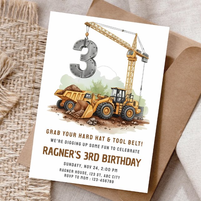 Invitación Cumpleaños 3 de Excavadora de Construcción (Subido por el creador)