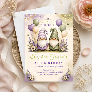 Invitación Cumpleaños 3 de Hada del Jardín Gnomo