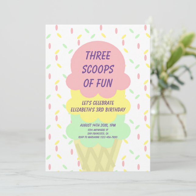 Invitación Cumpleaños 3 de Helado (Anverso de pie)