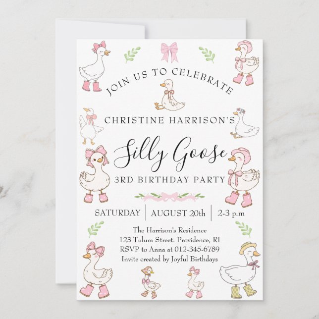Invitación Cumpleaños 3 de la niña ganso tonta (Anverso)