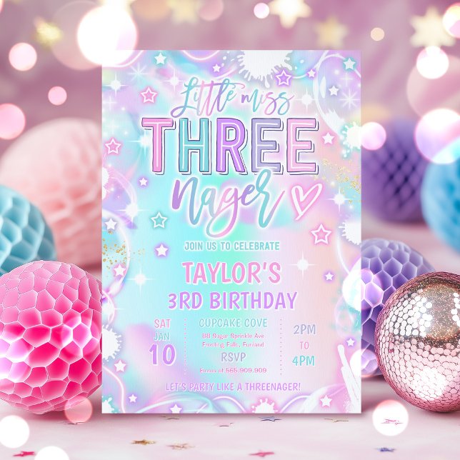 Invitación Cumpleaños 3 de Little Miss Three-nage Pastel Arco (Subido por el creador)