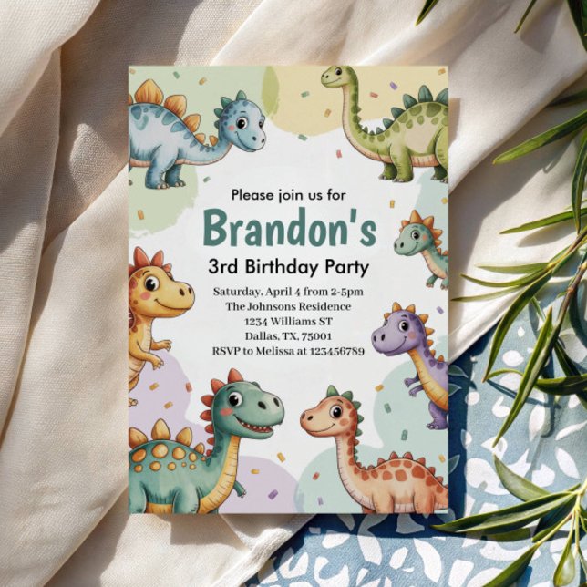 Invitación Cumpleaños 3 de niños dinosaurio lindo (Subido por el creador)