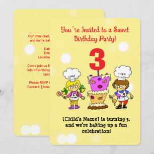 Invitación Cumpleaños 3 de Pequeño Chef Infantil Fiesta de Re