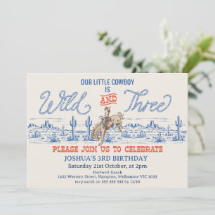 Invitación Cumpleaños 3 de Rodeo Salvaje Cowby Blue 