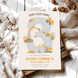 Invitación Cumpleaños 3 de Vehículo de Construcción