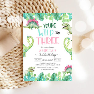 Invitación Cumpleaños 3 de Young WIld & Three Dinosaur