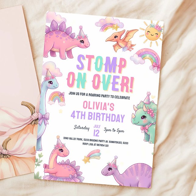 Invitación Cumpleaños 3 del T-Rex Rosa (Subido por el creador)