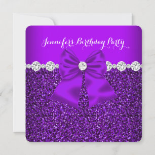 Invitación Cumpleaños 3 Diamantes Purpura Brillante Elegante