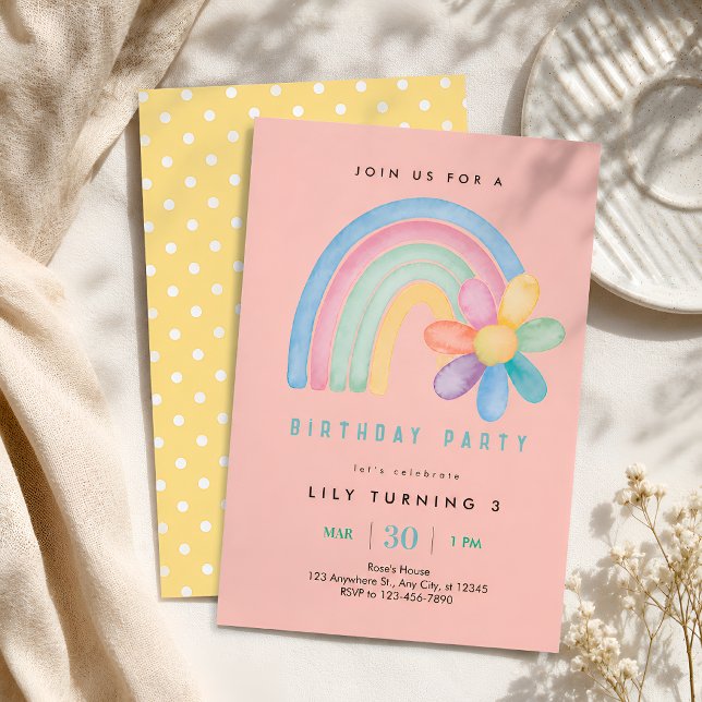 Invitación Cumpleaños 3 Pastel Flor de Arcoíris (Subido por el creador)