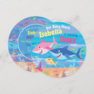 Invitación Cumpleaños 3, Under the Sea, 3 tiburones, Fiesta