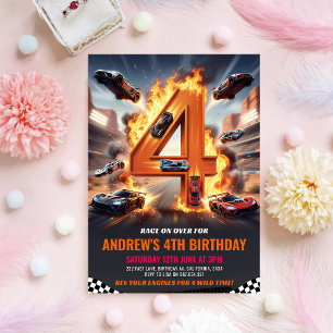 Invitación Cumpleaños 4º Coche de Carreras Rojo