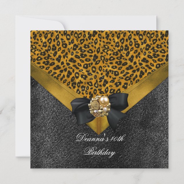 Invitación Cumpleaños 40º Leopardo Oro Negro Joya (Anverso)