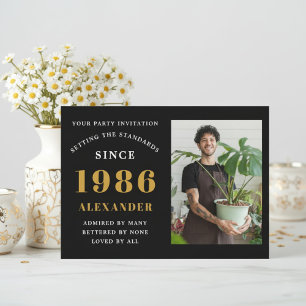 Invitación Cumpleaños 40 1986 Foto Personalizada Negro Oro
