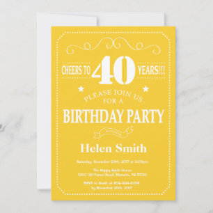 Invitación Cumpleaños 40 Amarillo y Blanco