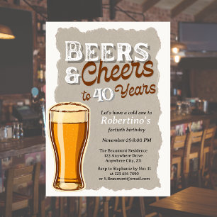 Invitación Cumpleaños 40 años vaso Cheers & Beers Vintage par