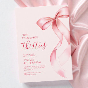 Invitación Cumpleaños 40 Atando sus Treinta con un Lazo Rosa