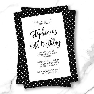 Invitación Cumpleaños 40 audaz puntos diminutos en blanco y n