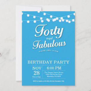Invitación cumpleaños 40 azul fabuloso