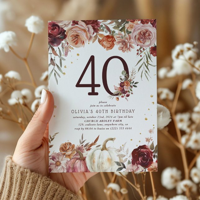 Invitación Cumpleaños 40 Boho Pumpkin Autumn Bloom (Subido por el creador)