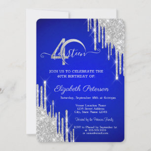 Invitación Cumpleaños 40 Brillantes con Gotear de Purpurina P