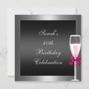 Invitación Cumpleaños 40 Champagne Rosa Plateado Negro